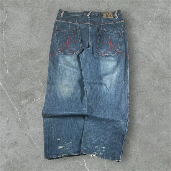 Kaalu Jeans Mens 38x32 Dark Blue Baggy Wide Leg Hip Hop Style Y2K Skater Grunge - Picture 1 of 9